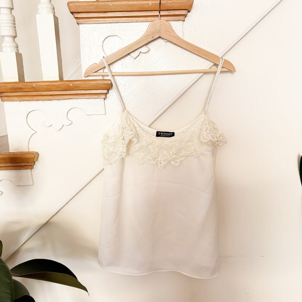 Twinset Simona Barbieri Lace Trim Camisole Ivory Polyester Blend IT42 (US M)